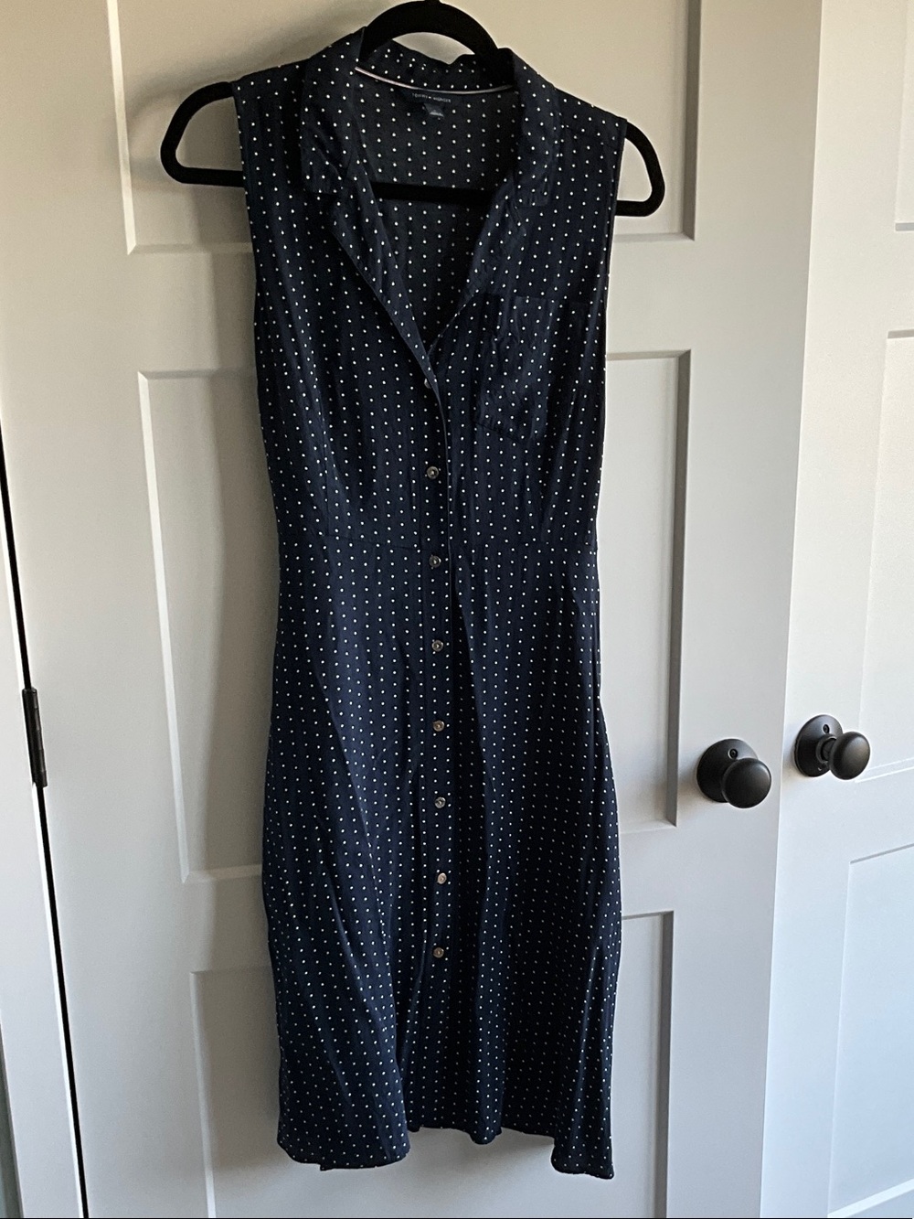 Tommy Hilfiger Navy Sleeveless Polka Dot Midi Dress
